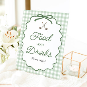 Sage Green Gingham Bow Golf Food and Drinks Sign