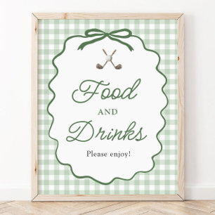Sage Green Gingham Bow Golf Food and Drinks Sign