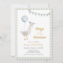 Sage Green Gingham Boy One Silly Goose Birthday