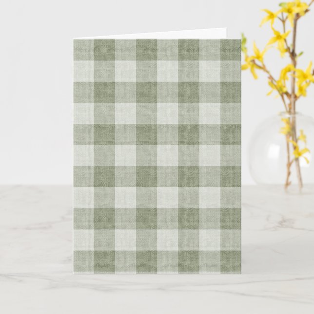 Sage Green Gingham Buffalo Check Linen Texture  Card (Yellow Flower)