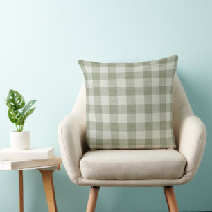 Sage Green Gingham Buffalo Check Linen Texture  Cushion