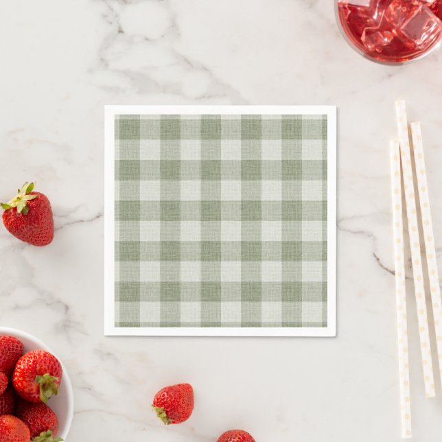 Sage Green Gingham Buffalo Check Linen Texture  Napkin (Insitu)
