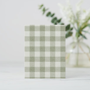 Sage Green Gingham Buffalo Check Linen Texture  Postcard