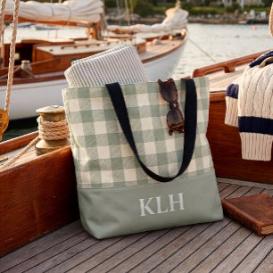 Sage Green Gingham Buffalo Check Linen Texture  Tote Bag