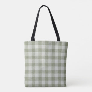 Sage Green Gingham Buffalo Check Linen Texture  Tote Bag