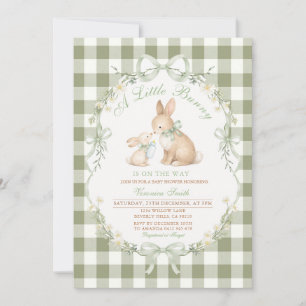 Sage Green Gingham Bunny Neutral Baby Shower Invitation