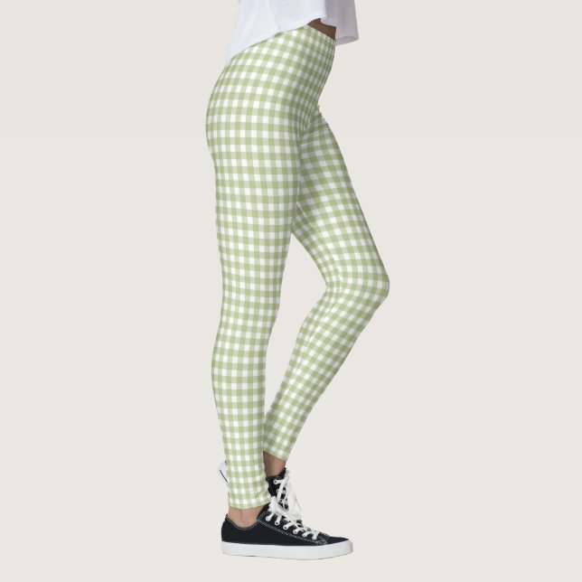 Sage Green Gingham Check Leggings (Right)
