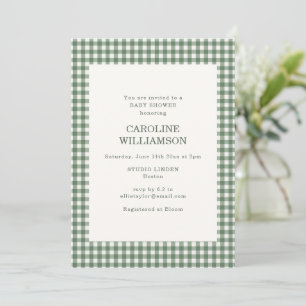 Sage Green Gingham Check Plaid Retro Baby Shower Invitation