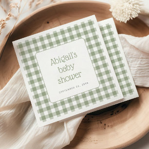 Sage Green Gingham Check Rustic Baby Shower Napkin