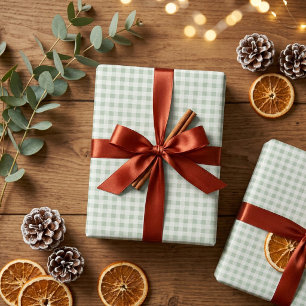 Sage Green Gingham Christmas Wrapping Paper 