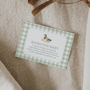 Sage Green Gingham Duck Baby Shower Books for Baby Enclosure Card