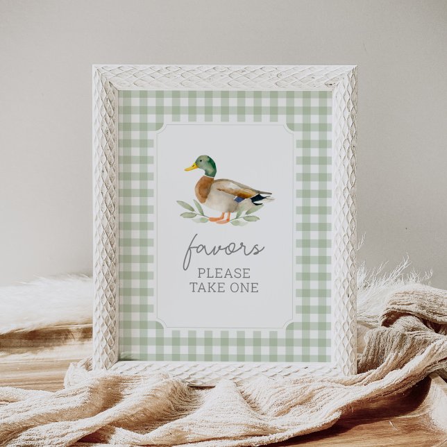 Sage Green Gingham Duck Baby Shower Favours Sign (Creator Uploaded)
