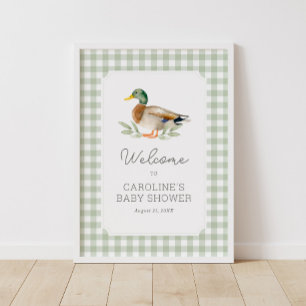 Sage Green Gingham Duck Baby Shower Welcome Sign