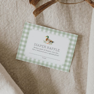 Sage Green Gingham Duck Diaper Raffle Ticket Enclosure Card