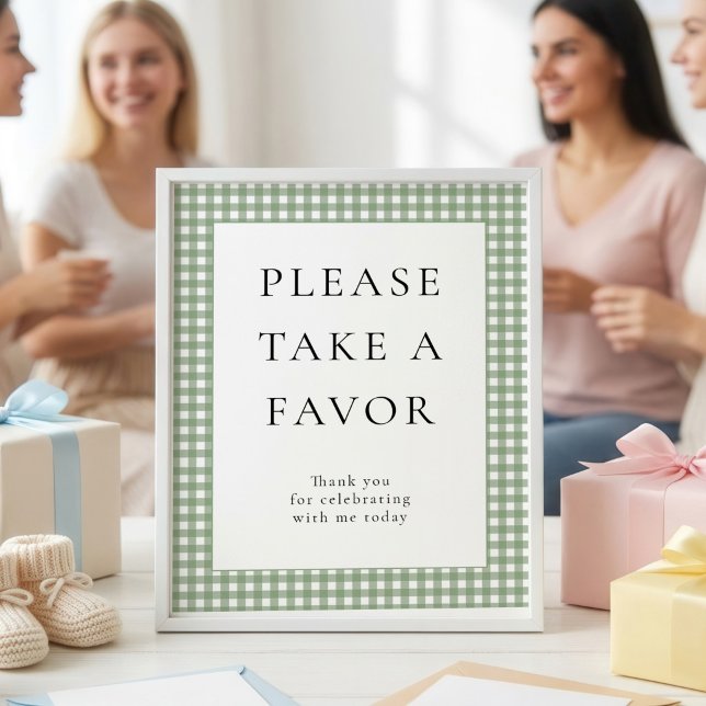 Sage Green Gingham Favour Baby Shower Sign (Creator Uploaded)