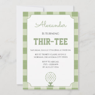 Sage Green Gingham Golf 30th Birthday Party Invitation