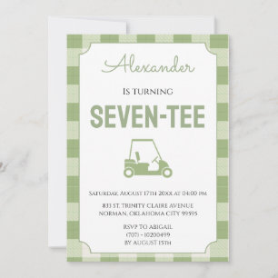 Sage Green Gingham Golf 70th Birthday Party Invitation