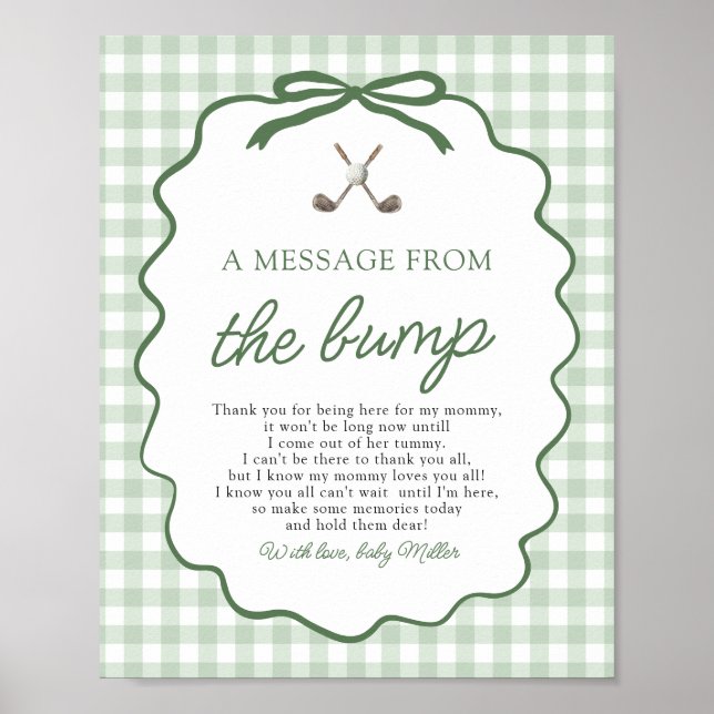 Sage Green Gingham Golf A Message from the Bump Poster (Front)