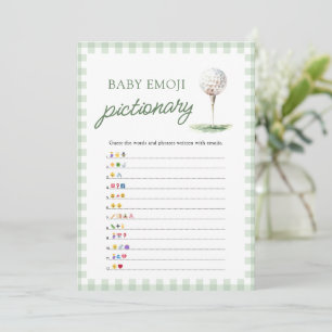 Sage Green Gingham Golf Baby Emoji Pictionary Game Invitation