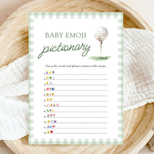 Sage Green Gingham Golf Baby Emoji Pictionary Game Invitation