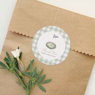 Sage Green Gingham Golf Baby Shower Favour Classic Round Sticker