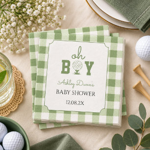 Sage Green Gingham Golf Baby Shower Napkin