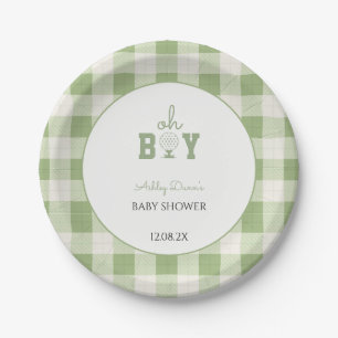 Sage Green Gingham Golf Baby Shower Paper Plate