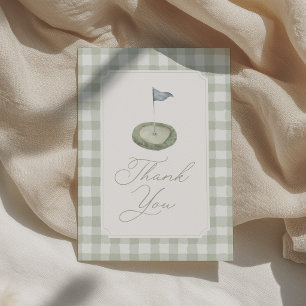 Sage Green Gingham Golf Baby Shower Thank You Card