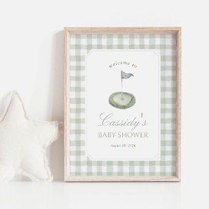 Sage Green Gingham Golf Baby Shower Welcome Sign