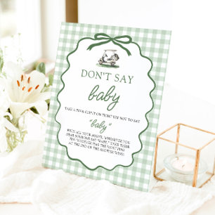 Sage Green Gingham Golf Don't Say Baby Baby Shower Pedestal Sign