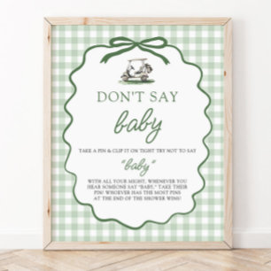 Sage Green Gingham Golf Don't Say Baby Baby Shower Poster