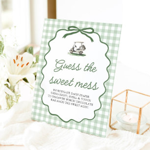 Sage Green Gingham Golf Guess the Sweet Mess Game Pedestal Sign