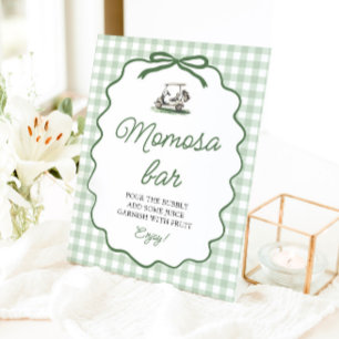Sage Green Gingham Golf Momosa Bar Baby Shower Pedestal Sign