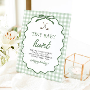 Sage Green Gingham Golf Tiny Baby Hunt Baby Shower Pedestal Sign