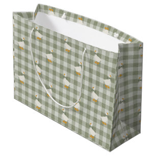 Sage Green Gingham Goose Buffalo Check Baby Shower Large Gift Bag