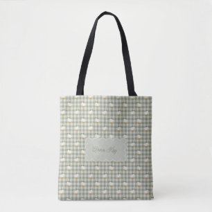 Sage Green Gingham Goose Buffalo Check Custom Name Tote Bag