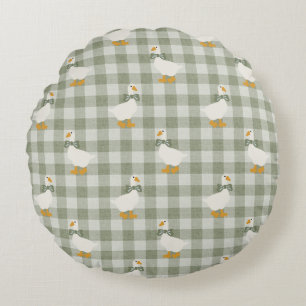 Sage Green Gingham Goose Buffalo Check Nursery  Round Cushion