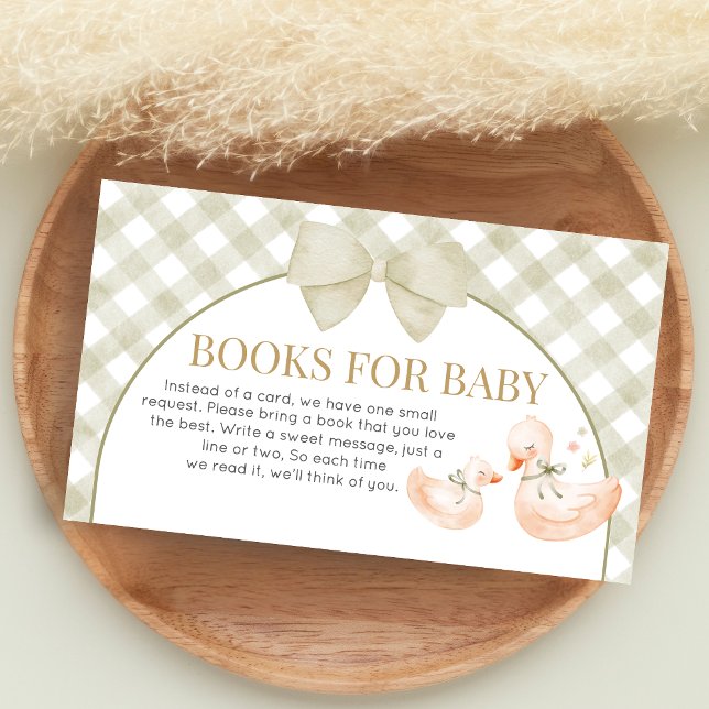 Sage Green Gingham Goose Shower Books for Baby Enclosure Card (Silly Goose Baby Shower Books for Baby)