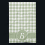 Sage Green Gingham Monogram Kitchen Towel<br><div class="desc">This monogrammed kitchen towel features a sage green and white gingham checked pattern. A template area is provided for you to personalise with your initial. Click customise it to select a different font, to change the size of the pattern or to make other changes to the design.</div>