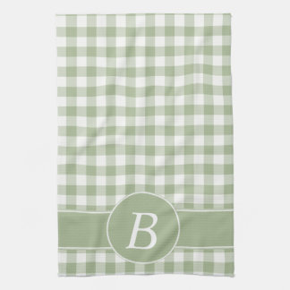 Sage Green Gingham Monogram Kitchen Towel