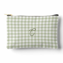 Sage Green Gingham Monogram Makeup Bag