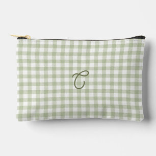Sage Green Gingham Monogram Makeup Bag