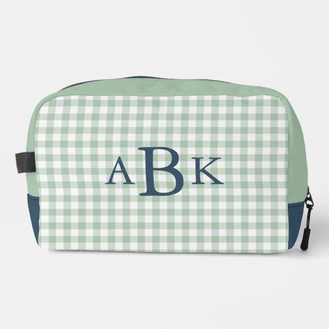 Sage Green Gingham Monogrammed Dopp Kit (Front)