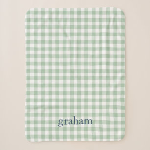 Sage Green Gingham Monogrammed Sherpa Blanket
