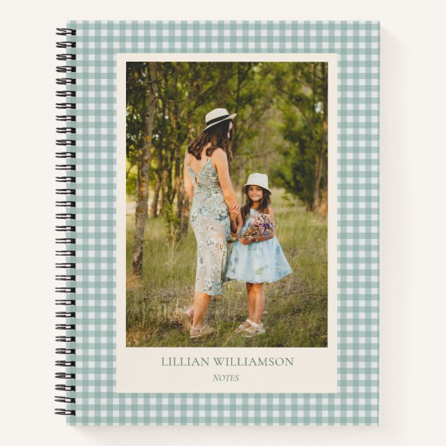 Sage Green Gingham Photo Personalised Notes  Notebook (Front)