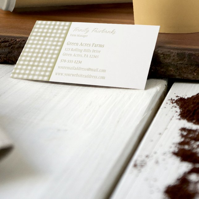 Sage Green Gingham Plaid  Business Card (Creator Uploaded)