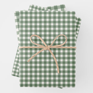 Sage Green Gingham Plaid Christmas Wrapping Paper Sheet