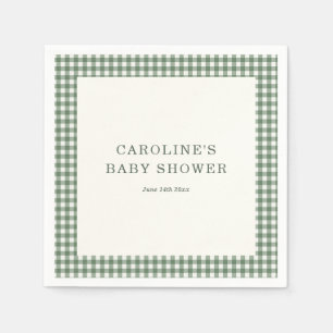 Sage Green Gingham Plaid Custom Baby Shower Napkin