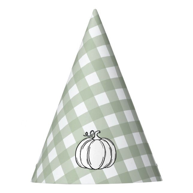 Sage Green Gingham Pumpkin Party Hat (Front)