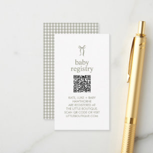 Sage Green Gingham QR Code Baby Gift Registry Enclosure Card